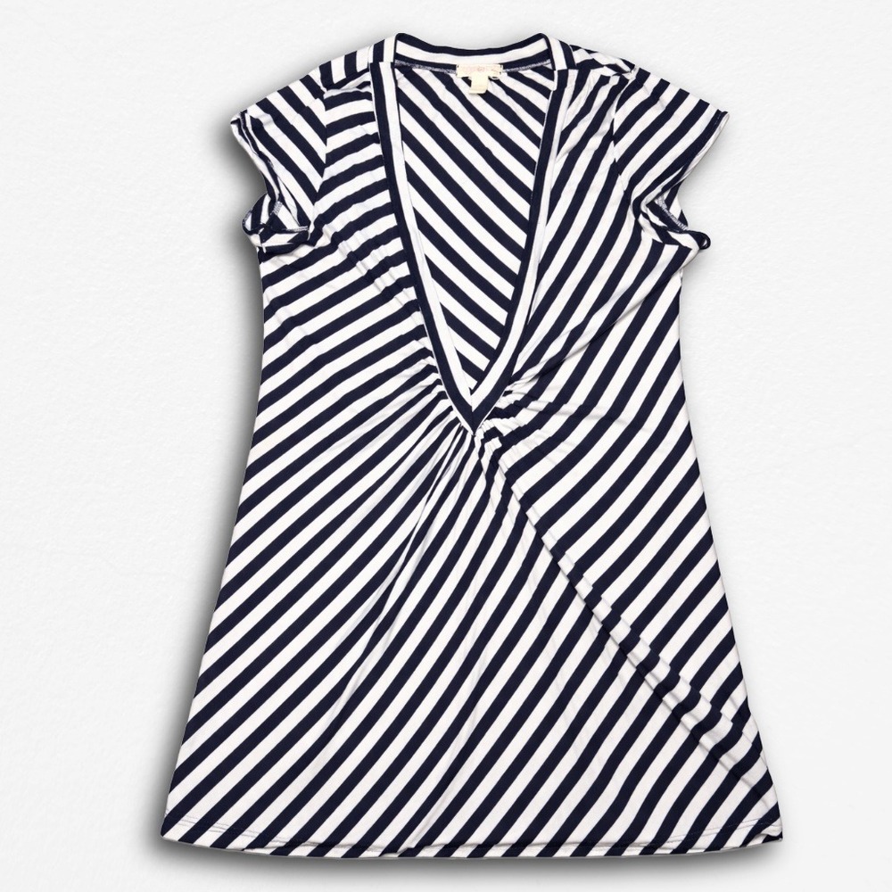 Sugar Tart Navy Blue White Striped Deep V-Neck Knot Front Top XL Juniors Y2K